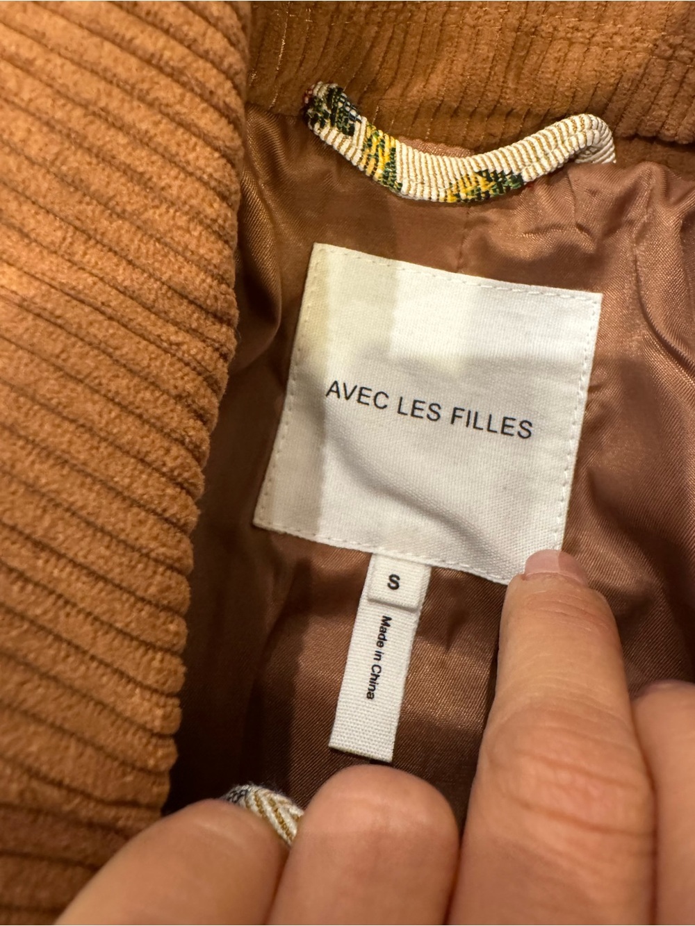Avec Les Filles Beige Floral Utility Jacket with Rust Corduroy Trim S - Picture 6 of 11